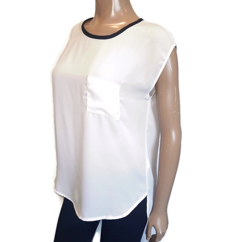 Finn & Clover Sheer High Low Blouse Keyhole Slit Back Top Size Medium White